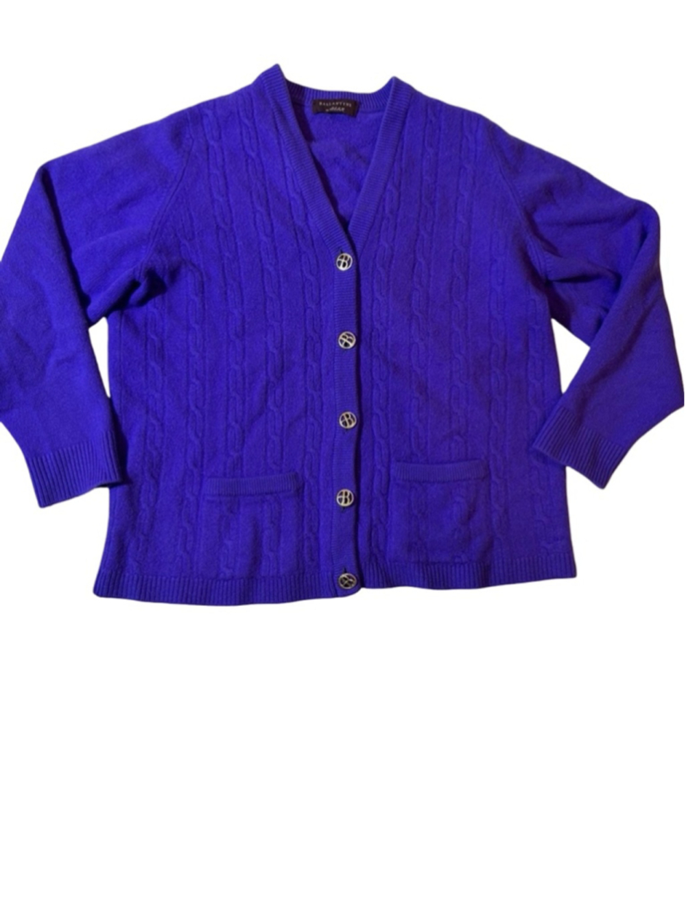 Ballantyne for Berk Purple Cashmere Sweater Gold Button Detail Scotland 46